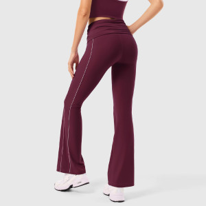 Fold Over Side Stripe Flared Yoga Pants With No Front Seam