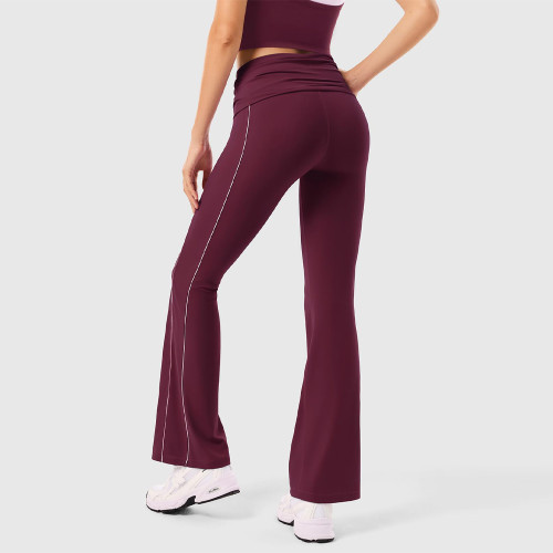 Fold Over Side Stripe Flared Yoga Pants With No Front Seam