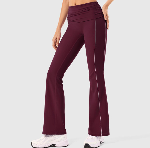 Fold Over Side Stripe Flared Yoga Pants With No Front Seam