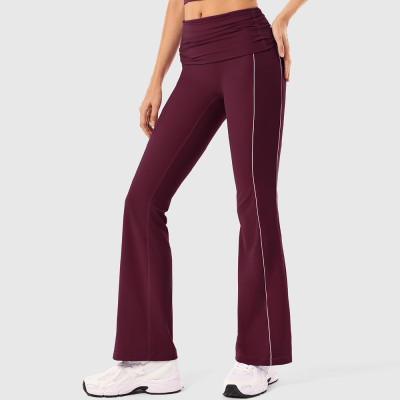 Fold Over Side Stripe Flared Yoga Pants With No Front Seam