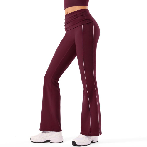 Fold Over Side Stripe Flared Yoga Pants With No Front Seam
