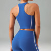 Contrast Piping Racerback Workout Crop Top With Built-In Bra