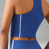 Contrast Piping Racerback Workout Crop Top With Built-In Bra