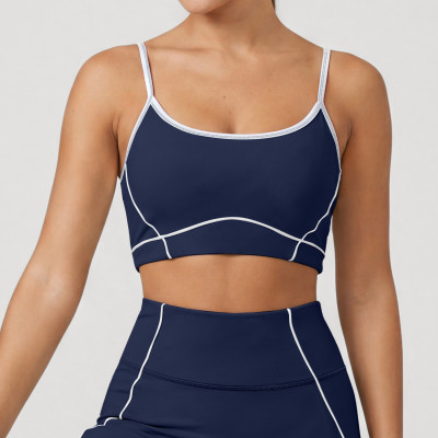 Color Block Longline Sports Bra With Spaghetti Straps