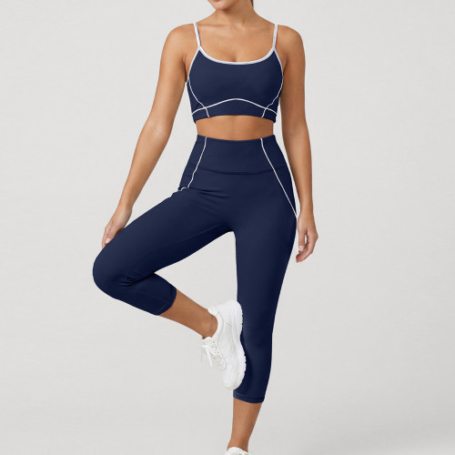 Color Block Longline Sports Bra With Spaghetti Straps