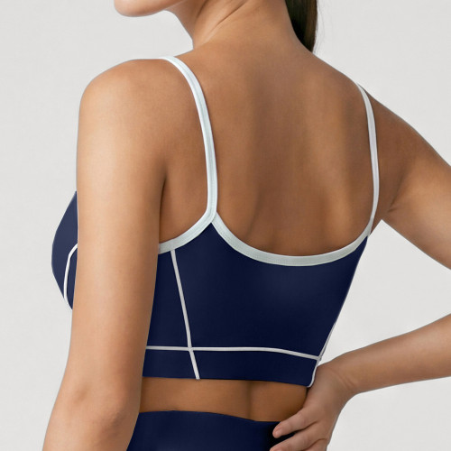 Color Block Longline Sports Bra With Spaghetti Straps