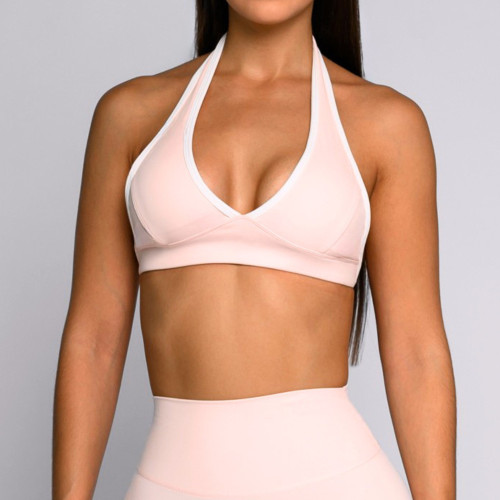 Womens Open Back Workout Sports Bra With Halter Neckline