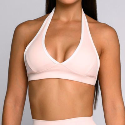 Womens Open Back Workout Sports Bra With Halter Neckline