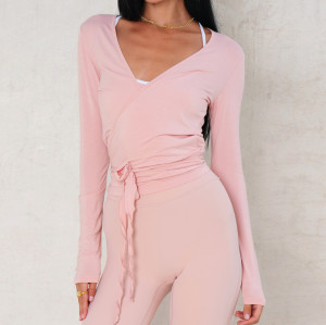 Womens Athletic Ballet Wrap Workout Yoga Shirt With Adjustable Side Ties