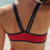 Womens Bandeau Strappy Sports Bra With Color Block V Back Workout Crop Tops