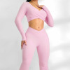Womens Cross Front Long Sleeve Workout Set V Waistband Matching Yoga Set