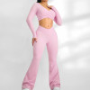 Womens Cross Front Long Sleeve Workout Set V Waistband Matching Yoga Set