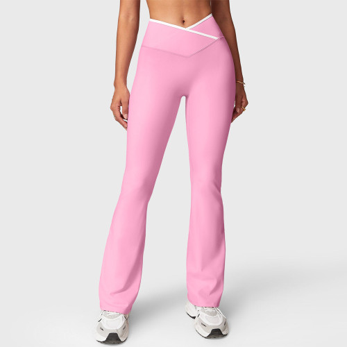 Womens Contrast Trim V Waistband Flare Yoga Pants No Front Seam Leggings