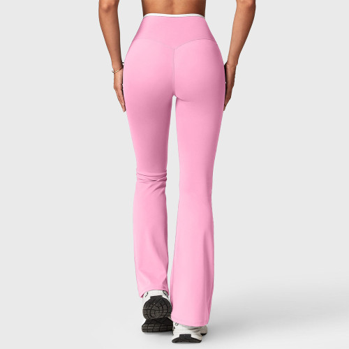Womens Contrast Trim V Waistband Flare Yoga Pants No Front Seam Leggings