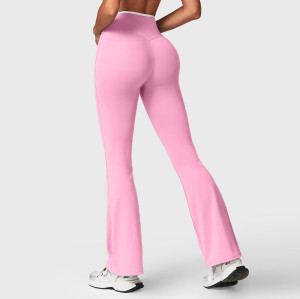 Womens Contrast Trim V Waistband Flare Yoga Pants No Front Seam Leggings
