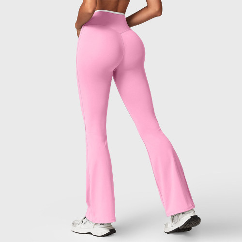 Womens Contrast Trim V Waistband Flare Yoga Pants No Front Seam Leggings