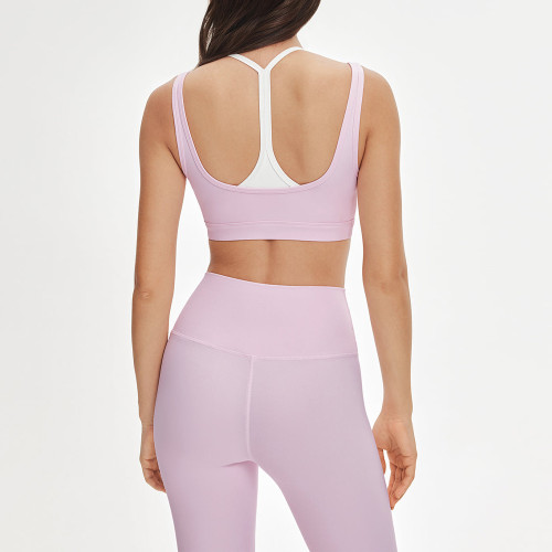 Womens Layered Sports Bra Workout Set High Waisted No Front Seam Yoga Set