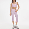Womens Layered Sports Bra Workout Set High Waisted No Front Seam Yoga Set