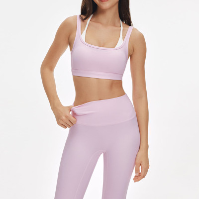 Womens Layered Sports Bra Workout Set High Waisted No Front Seam Yoga Set