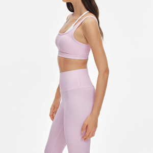 Womens Layered Sports Bra Workout Set High Waisted No Front Seam Yoga Set