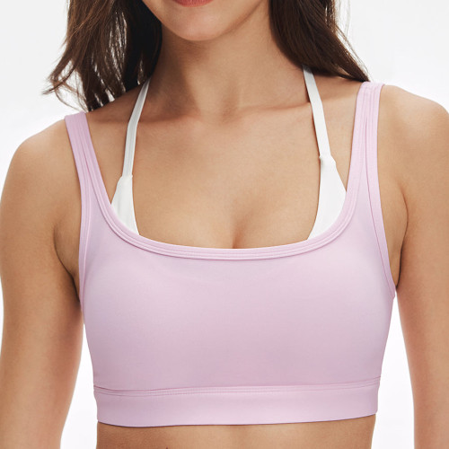 Womens Layered Sports Bra Workout Set High Waisted No Front Seam Yoga Set