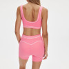 Womens Contrast Trim Workout Shorts Set Contrast Stitching Matching Yoga Set