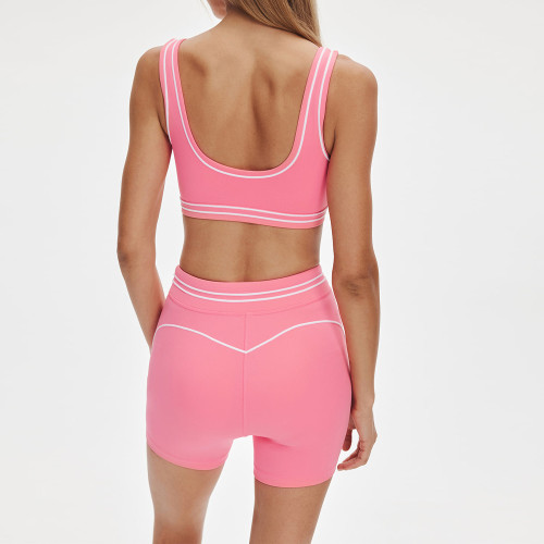 Womens Contrast Trim Workout Shorts Set Contrast Stitching Matching Yoga Set