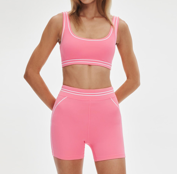 Womens Contrast Trim Workout Shorts Set Contrast Stitching Matching Yoga Set