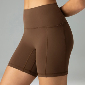 Womens High Waisted No Front Seam Biker Shorts Side Pocket Yoga Shorts