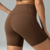 Womens High Waisted No Front Seam Biker Shorts Side Pocket Yoga Shorts