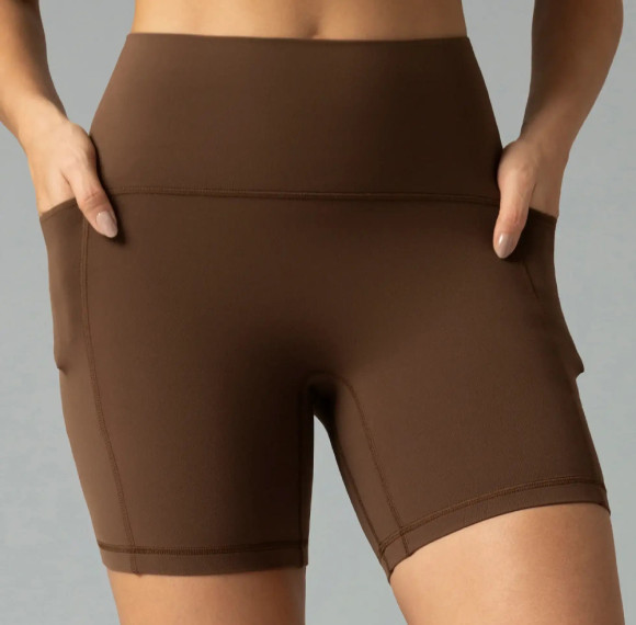 Womens High Waisted No Front Seam Biker Shorts Side Pocket Yoga Shorts