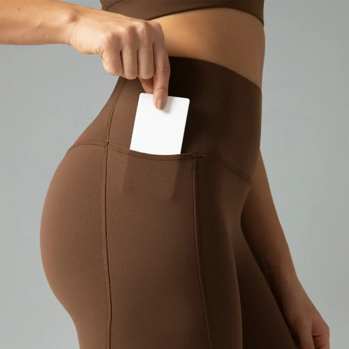 Womens High Waisted No Front Seam Biker Shorts Side Pocket Yoga Shorts