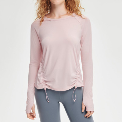 Womens UPF 50 Ruched Long Sleeve Gym Top Drawstring Activewear Shirt
