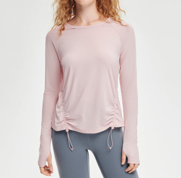 Womens UPF 50 Ruched Long Sleeve Gym Top Drawstring Activewear Shirt