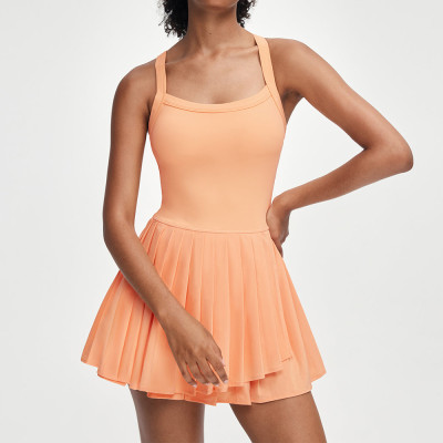 Womens Asymmetrical Pleated Tennis Dress Built In Shorts Athletic Dress