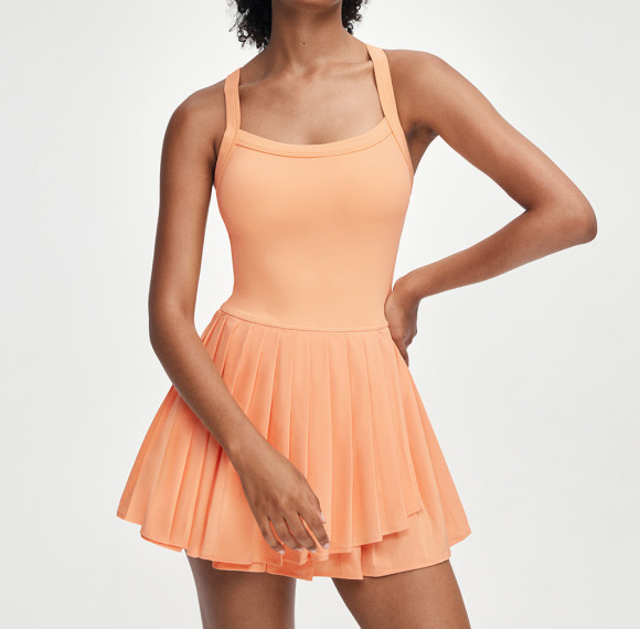 Womens Asymmetrical Pleated Tennis Dress Built In Shorts Athletic Dress