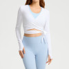 Womens Ballet Wrap Top Long Sleeve Criss Cross Activewear Yoga Shirt