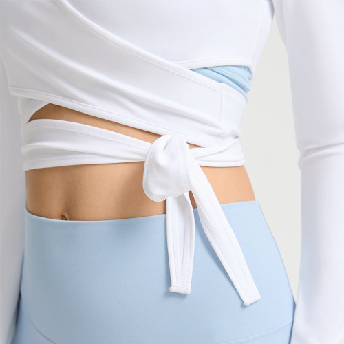 Womens Ballet Wrap Top Long Sleeve Criss Cross Activewear Yoga Shirt