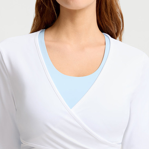 Womens Ballet Wrap Top Long Sleeve Criss Cross Activewear Yoga Shirt
