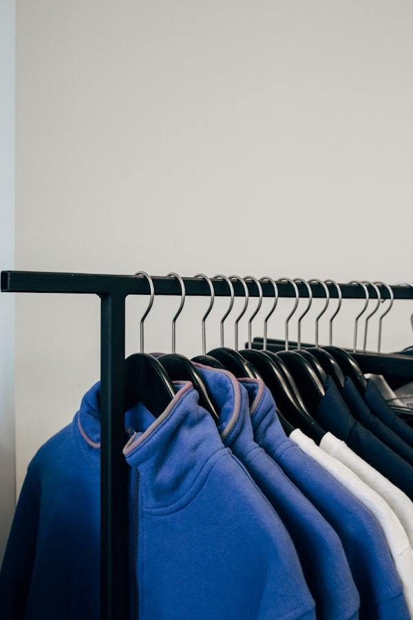 Assorted sportswear samples on rack