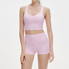 Womens Cross Back Ruched Built In Bra Cropped Yoga Tank Top Activewear Set