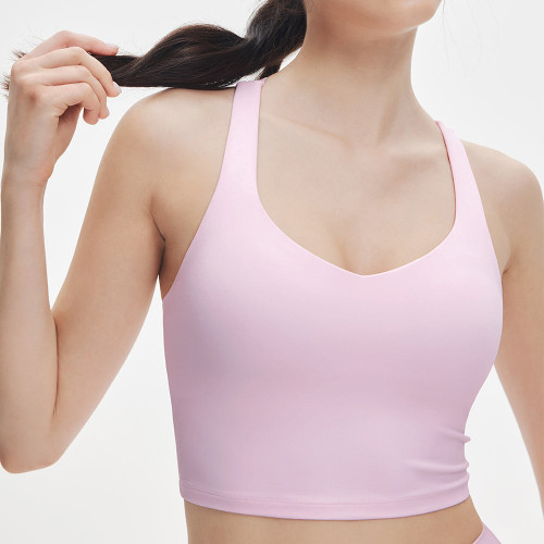 Womens Cross Back Ruched Built In Bra Cropped Yoga Tank Top Activewear Set