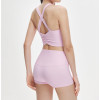 Womens Cross Back Ruched Built In Bra Cropped Yoga Tank Top Activewear Set