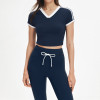 Color Block V Neck Raglan Two Piece Activewear Set Drawstring Leggings
