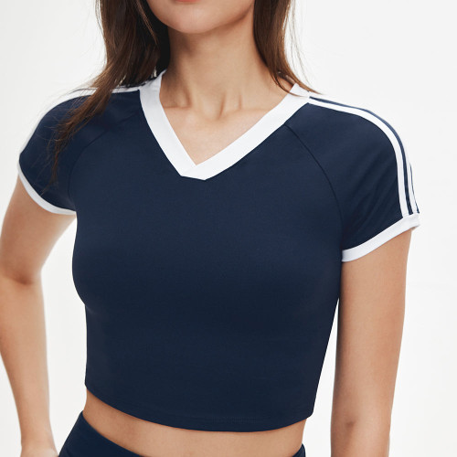 Color Block V Neck Raglan Two Piece Activewear Set Drawstring Leggings