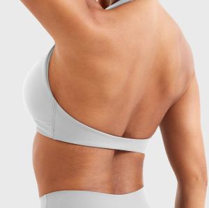 Womens Bandeau Strappy Sports Bra With Color Block V Back Workout Crop Tops