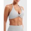 Womens Bandeau Strappy Sports Bra With Color Block V Back Workout Crop Tops