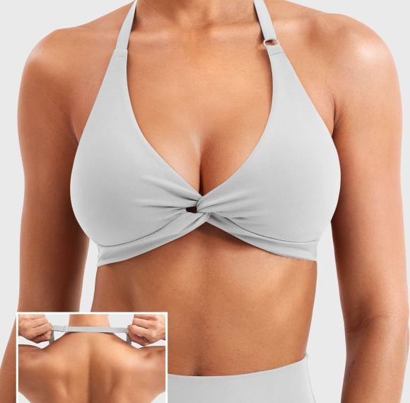 Womens Bandeau Strappy Sports Bra With Color Block V Back Workout Crop Tops