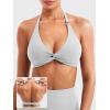 Womens Bandeau Strappy Sports Bra With Color Block V Back Workout Crop Tops