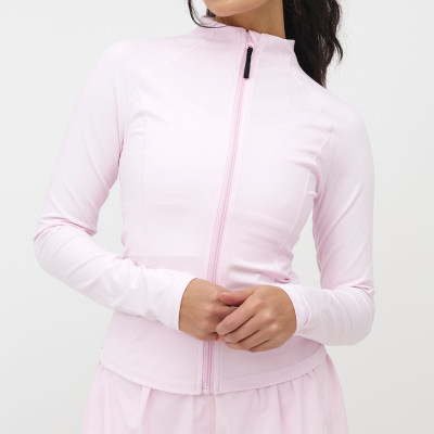 Womens Fitted Long Sleeve High Neck Zip Up Cropped Yoga Jacket